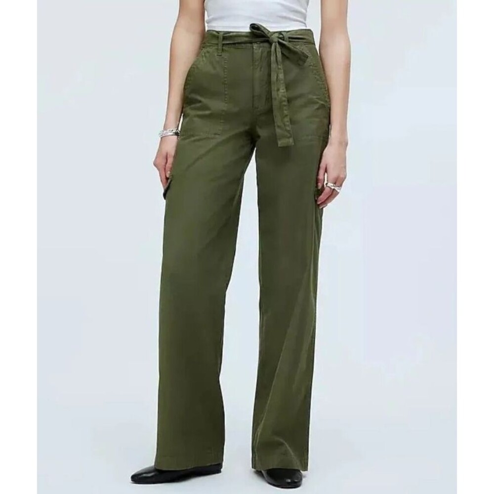 Madewell Griff Superwide Leg Cargo Pants Garment Dye Desert Olive Size 26 NWT